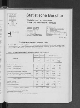 Straßenverkehrsunfälle Dezember 1996