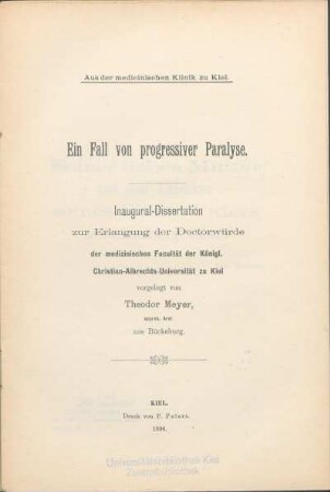 Ein Fall von progressiver Paralyse