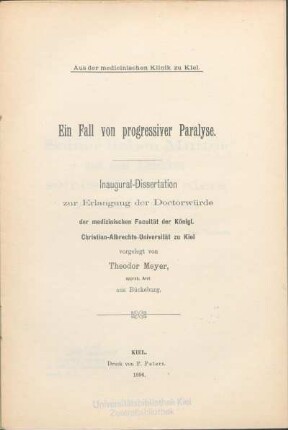 Ein Fall von progressiver Paralyse