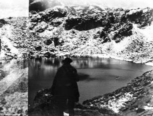 Laguna del Trampal : Mann vor einem Gletschersee