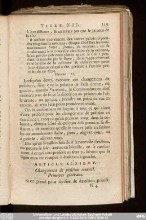 Article Sixieme. Changement de position central. Principes généraux.