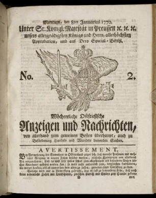 No. 2. Montags, den 8ten Januarius 1770.