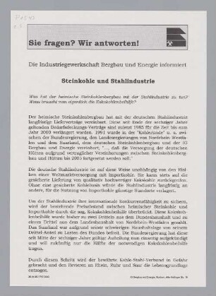 "Sie fragen? Wir antworten! Steinkohle und Stahlindustrie"