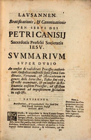 Processus Beatificationis et Canonizationis Petri Canisii, 2