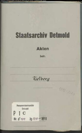 Belegakten der katholischen Gemeinde Rietberg, Kreis Wiedenbrück (1810-1811)