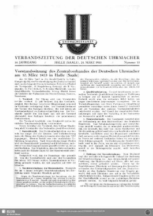 Vorstandssitzung des Zentralverbandes der Deutschen Uhrmacher am 10. März 1933 in Halle (Saale)
