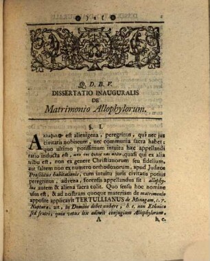 Dissertatio Inauguralis Juridica, De Matrimonio Allophylorum, Sive Personarum Diversae Religionis