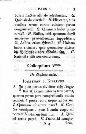 Colloquium V tum. De divisione urbis