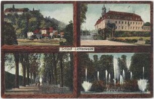 Niederwiesa-Lichtenwalde. Schloss, kolorierte Ansichtskarte