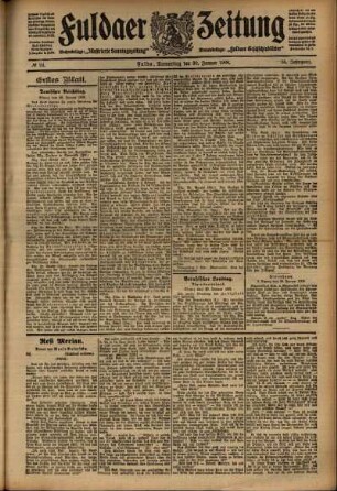Erste Ausgabe vom Donnerstag, den 30. Januar 1908.