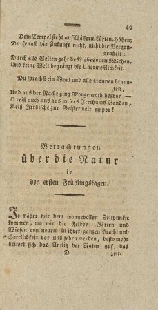 Betrachtungen über die Natur in den ersten Frühlingstagen