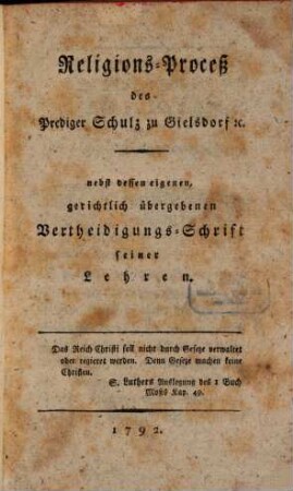Religions-Process des Predigers G. H. Sulz zu Gielsdorf