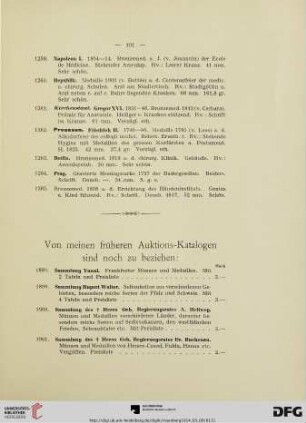 Von meinen früheren Auktionskatalogen sind noch zu beziehen
