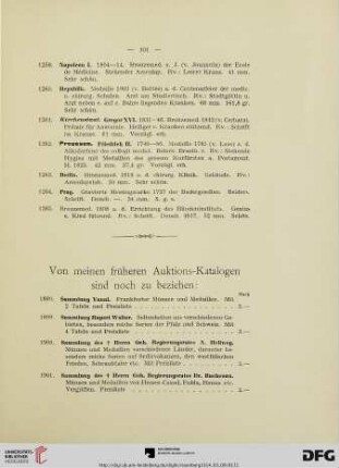 Von meinen früheren Auktionskatalogen sind noch zu beziehen