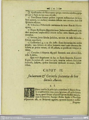 Caput II. Judaeorum & Cerinthi sententia de hoc Seculo Aureo