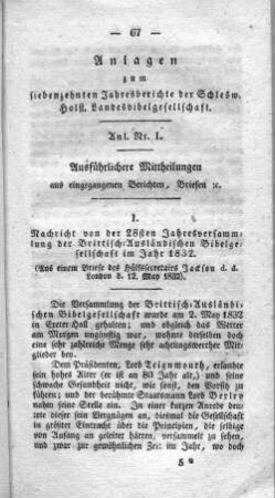 Anlagen zum siebenzehnten Jahresberichte der Schlesw. Holst. Landesbibelgesellschaft.
