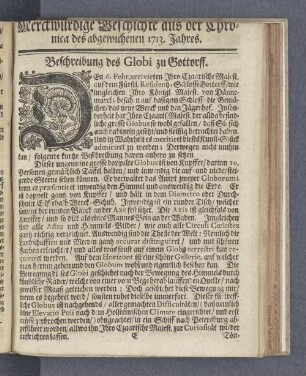 Merckwürdige Geschichte aus der Chronica des abgewichenen 1713. Jahres.