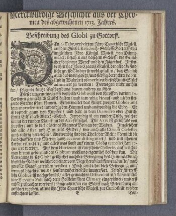 Merckwürdige Geschichte aus der Chronica des abgewichenen 1713. Jahres.