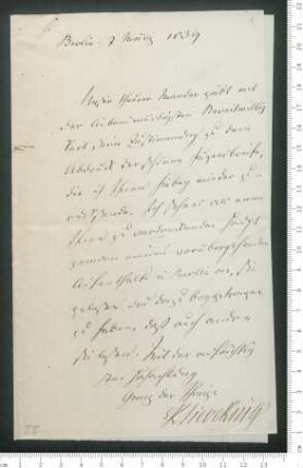 Brief von Karl Sieveking an Unbekannt