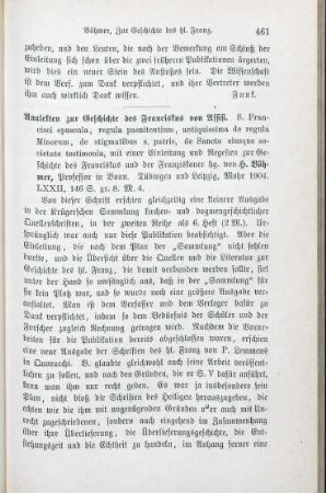 461-462 [Rezension] Analekten zur Geschichte des Franciscus von Assisi
