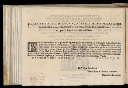 Dedikation an Sforza Pallavicino, Marchese des Corte Maggiore und General der Republik Venedig von Elisio Bonizzoni
