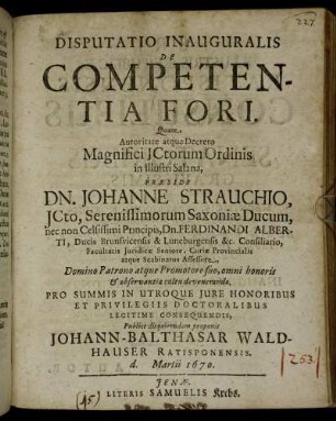 Disputatio Inauguralis De Competentia Fori