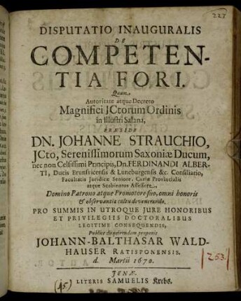 Disputatio Inauguralis De Competentia Fori