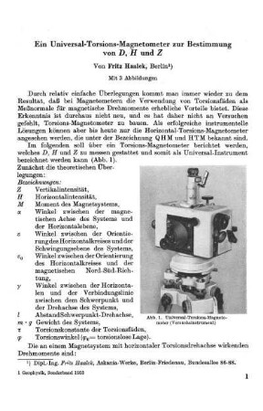 Ein Universial-Torsions-Magnetometer zur Bestimmung von D, H und Z