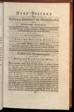 5tes Stück. Weimar, den 1. Februar 1800.
