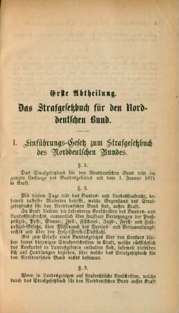 Erste Abtheilung. Das Strafgesetzbuch für den Norddeutschen Bund