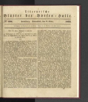 No 698. Hamburg. Sonnabend, den 31. März. 1832.
