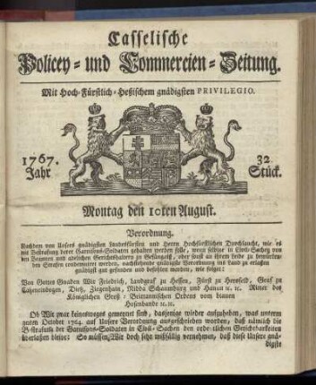 32. Stueck, Montag den 10ten August 1767