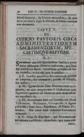 Caput V. De Officio Pastoris Circa Administrationem Sacramentorum, Speciatimque Baptismi.
