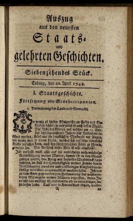 Siebenzehendes Stück. Coburg, den 20. April 1748.