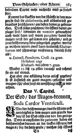 Das V. Capitel. Der Sod/ das Magen-brennen. Soda s. ardor Ventriculi.