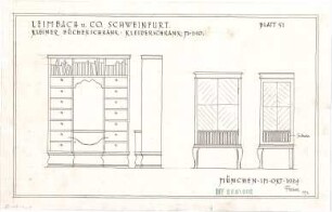 Fischer, Theodor; Schweinfurt (Bayern); Basaltwerke, Verwaltungs-Gebäude - Kleiner Bücherschrank u. Kleiderschrank (Ansichten)