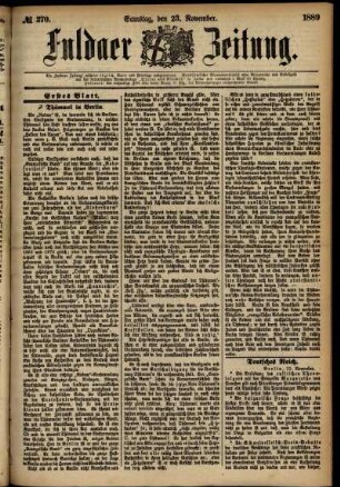 Erste Ausgabe vom Samstag, den 23. November 1889.