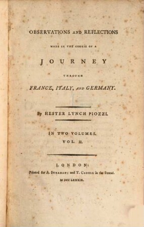 Observations and reflections made in the course of a journey through France, Italy, and Germany : in two volumes.. 2