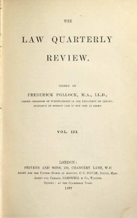 The Law quarterly review. 3. 1887