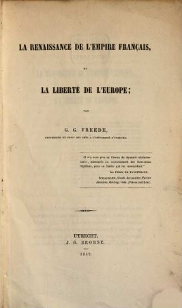 La renaissance de l'empire français, et la liberté de l'Europe
