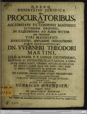 Dissertatio de procuratoribus