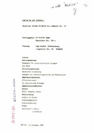 Gutachten: Planung "Garten an der               Turnhalle", Skalitzer Str. 57-59 bis Lübbener Str. 22