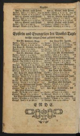 Episteln und Evangelien der Apostel-Tage, welche einiger Orten gefeyret werden.