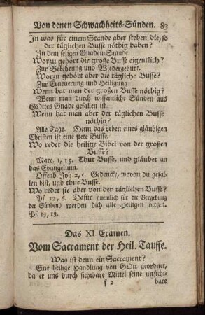 Das XI. Examen. Vom Sacrament der heil. Tauffe
