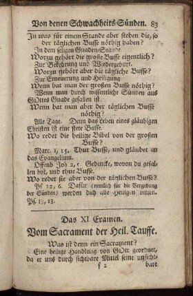 Das XI. Examen. Vom Sacrament der heil. Tauffe