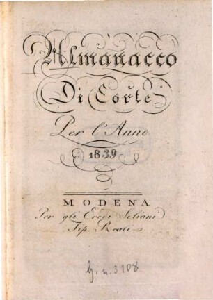 Almanacco della R. Corte e degli stati estensi. 1839