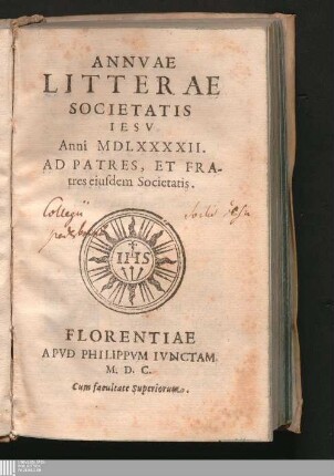 1: Annuae litterae Societatis Jesu : anni ..
