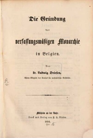 Die Gründung der verfassungsmässigen Monarchie in Belgien