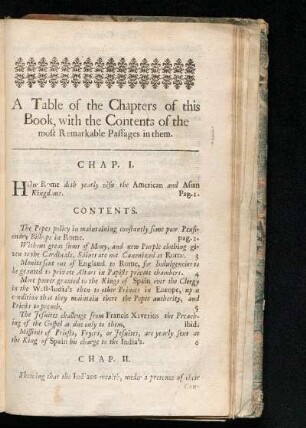 A Table of Chapters of this Book, with Contents of the most remarkable Passages in them.