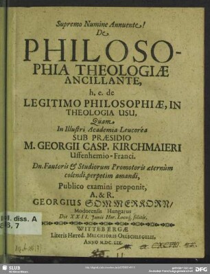 De philosophia theologiae ancillante, h. e. de legitimo philosophiae in theologia usu